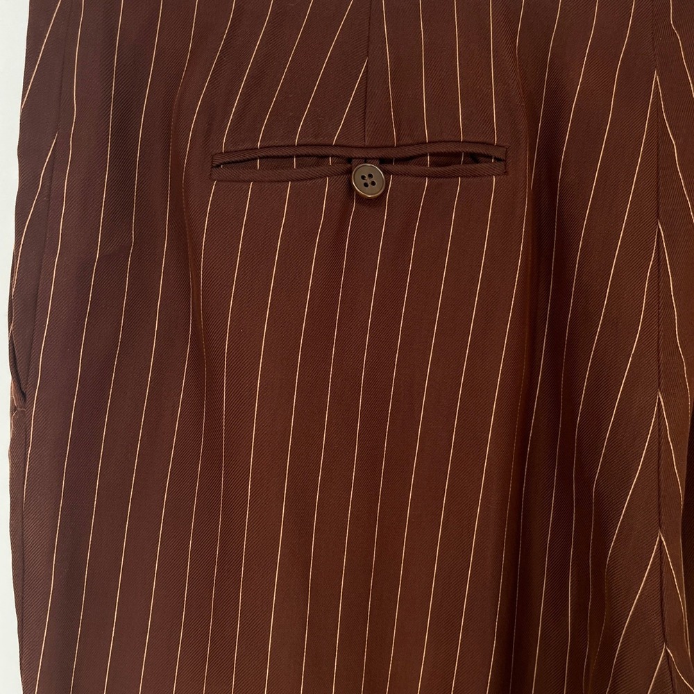 Lauren Ralph Lauren 100% Silk Brown Pinstripe Straight Leg Pants Women 16 Career - Picture 7 of 10